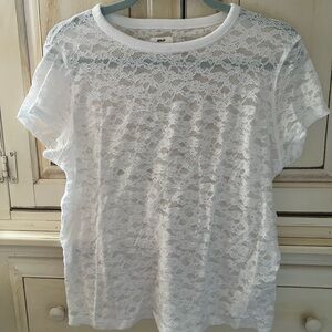 Aerie White Lace Short Sleeve Top